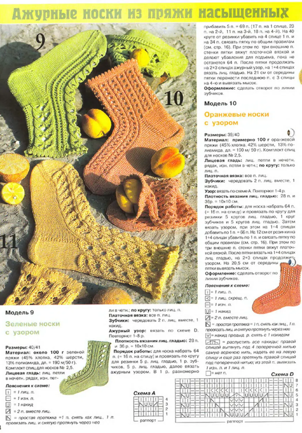 Вязание ажурных носков спицами с описанием и схемами