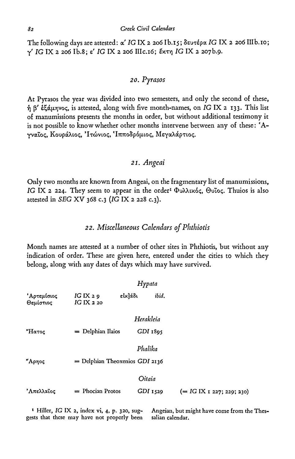 20. Pyrasos
21. Angeai
22. Miscellaneous Calendars of Phthiotis
- Herakleia
- Phalika
- Oitaia