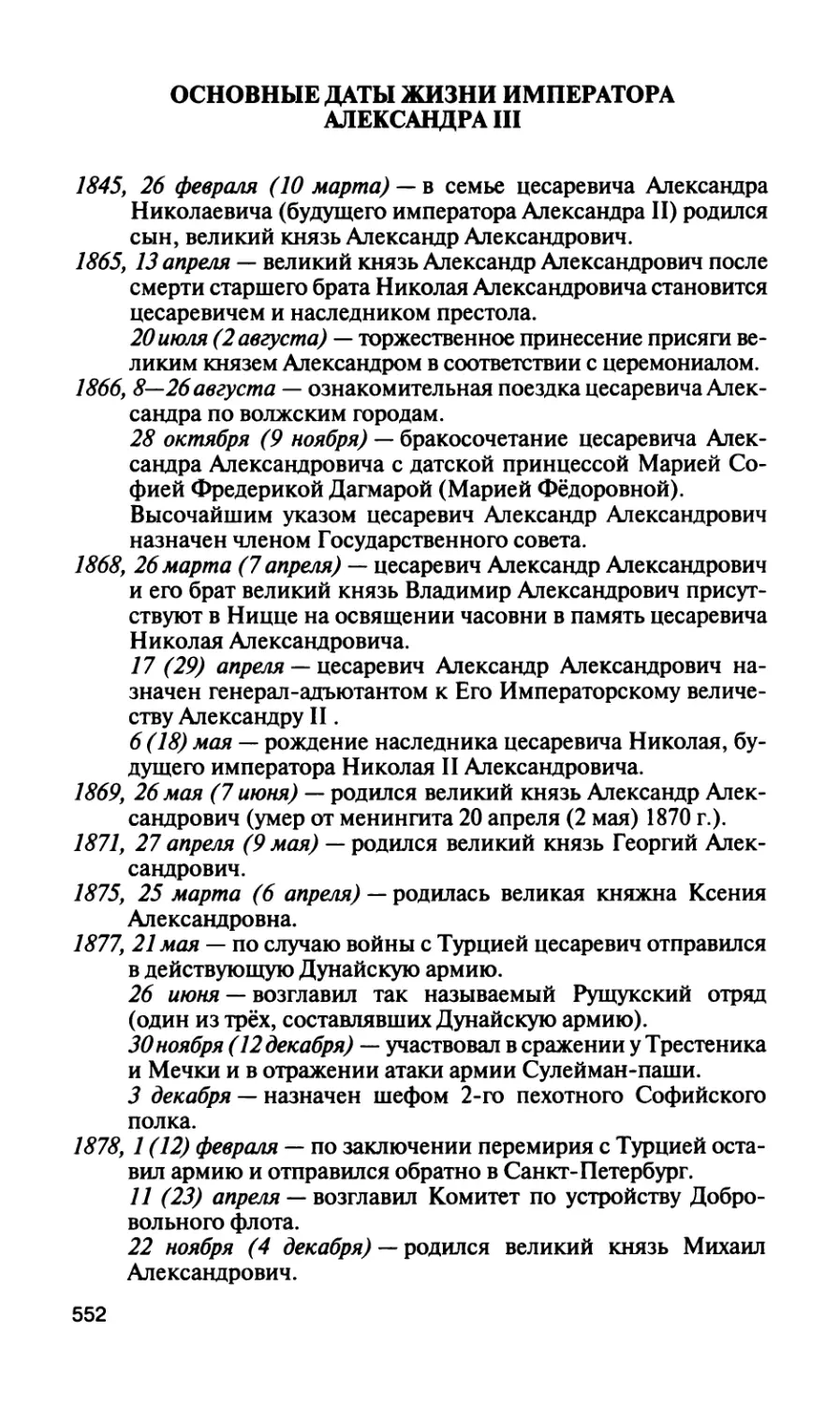 Основные даты жизни императора Александра III