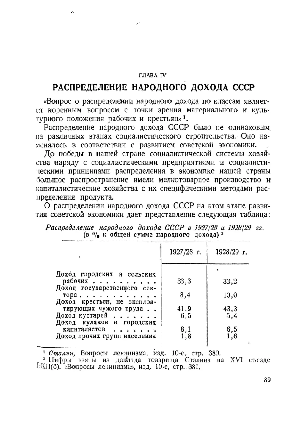 Глава IV. Распределение народного дохода СССР