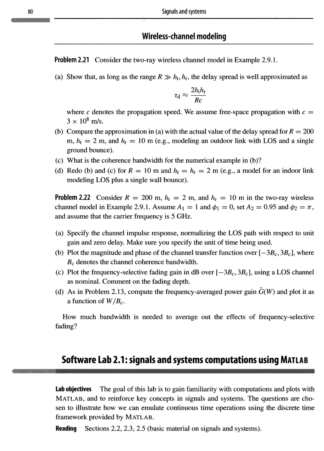 Software Lab 2.1: signals and systems computations using Matlab 80