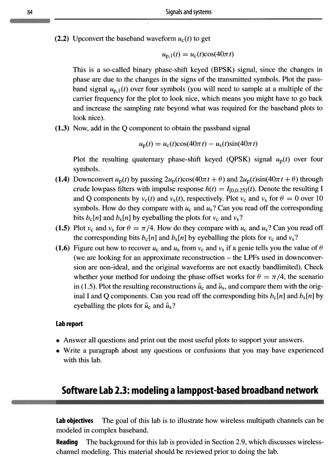 Software Lab 2.3: modeling a lamppost-based broadband network 84