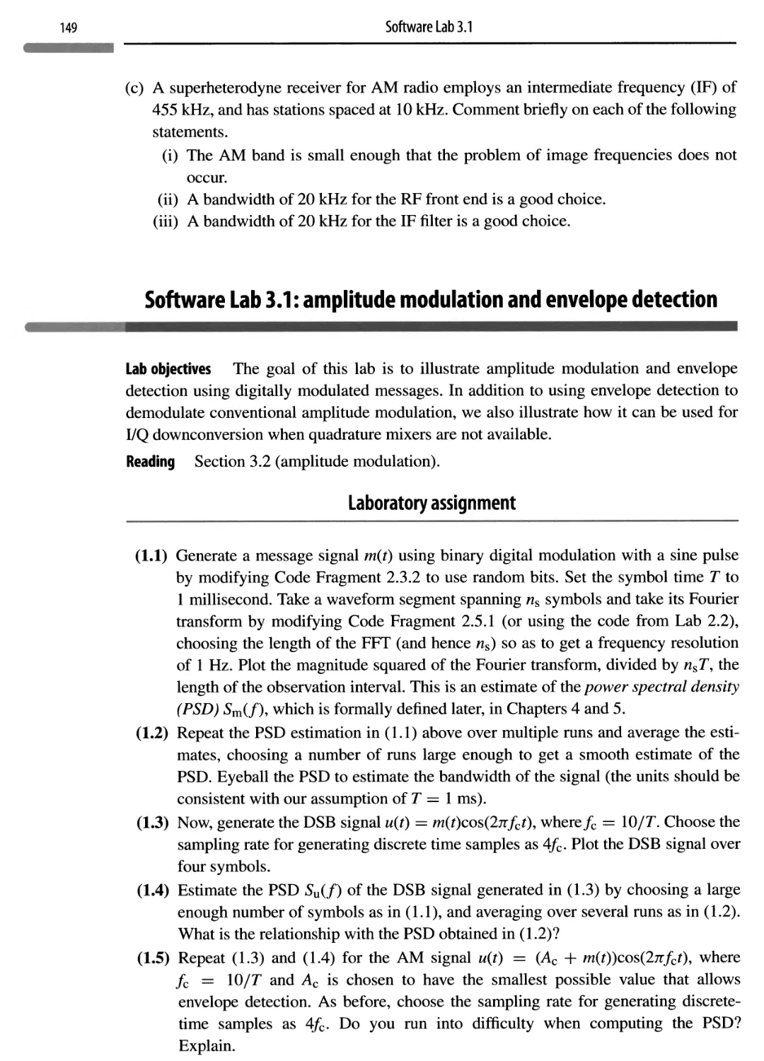 Software Lab 3.1: amplitude modulation and envelope detection 149