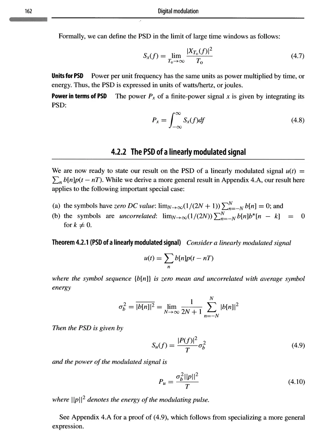 4.2.2 The PSD of a linearly modulated signal 162