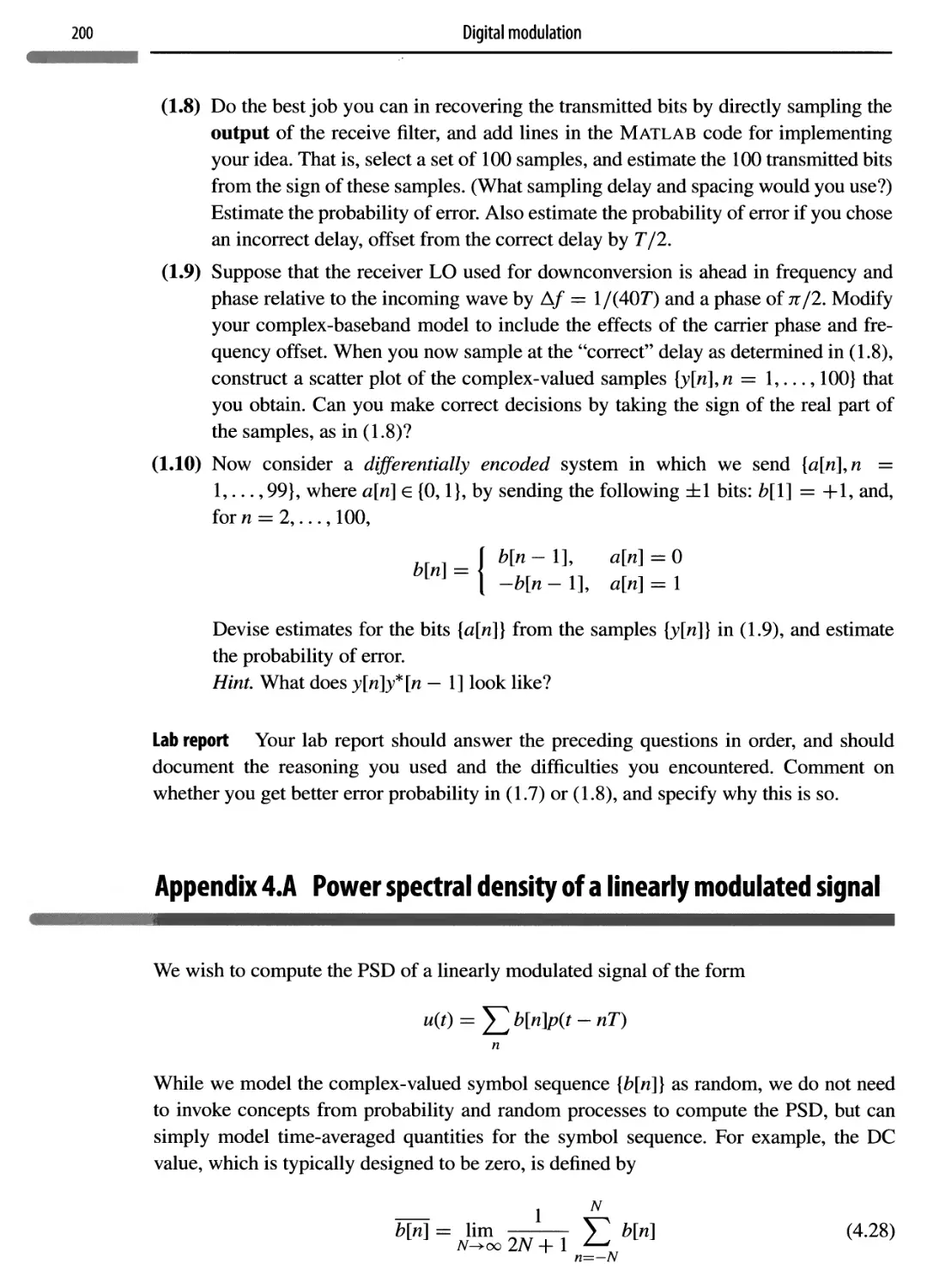 Appendix 4. A Power spectral density of a linearly modulated signal 200