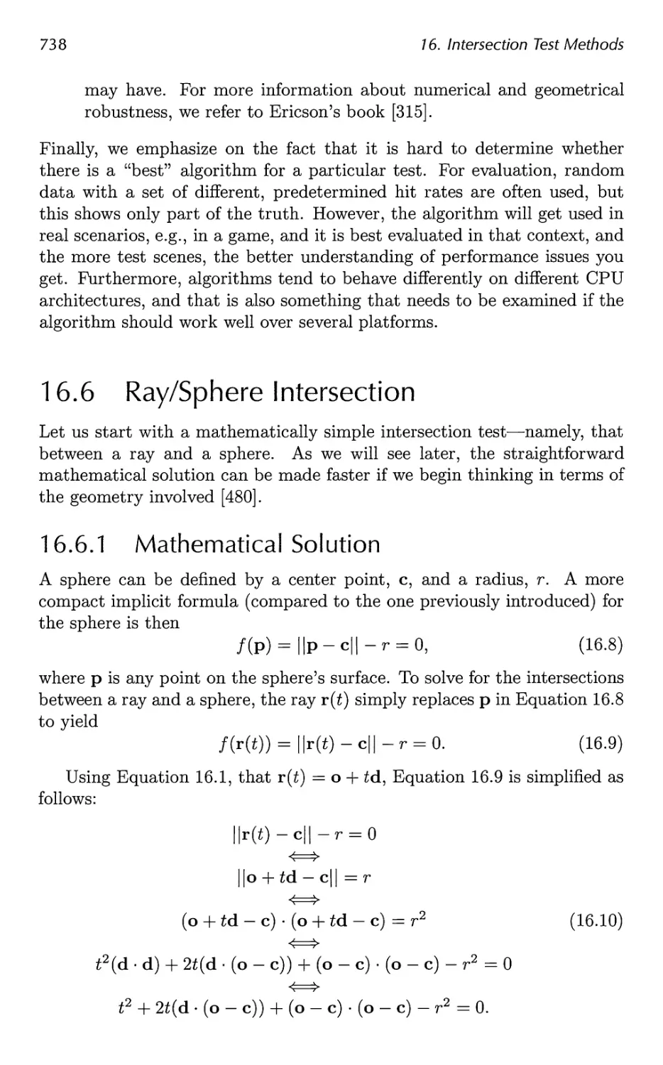 16.6 Ray/Sphere Intersection