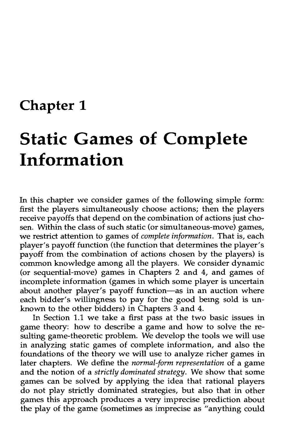 1 Static Games of Complete Information