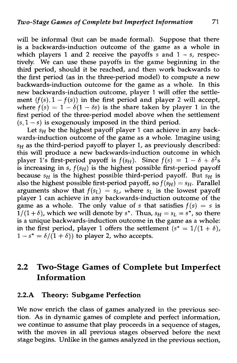 2.2 Two-Stage Games of Complete but Imperfect Information