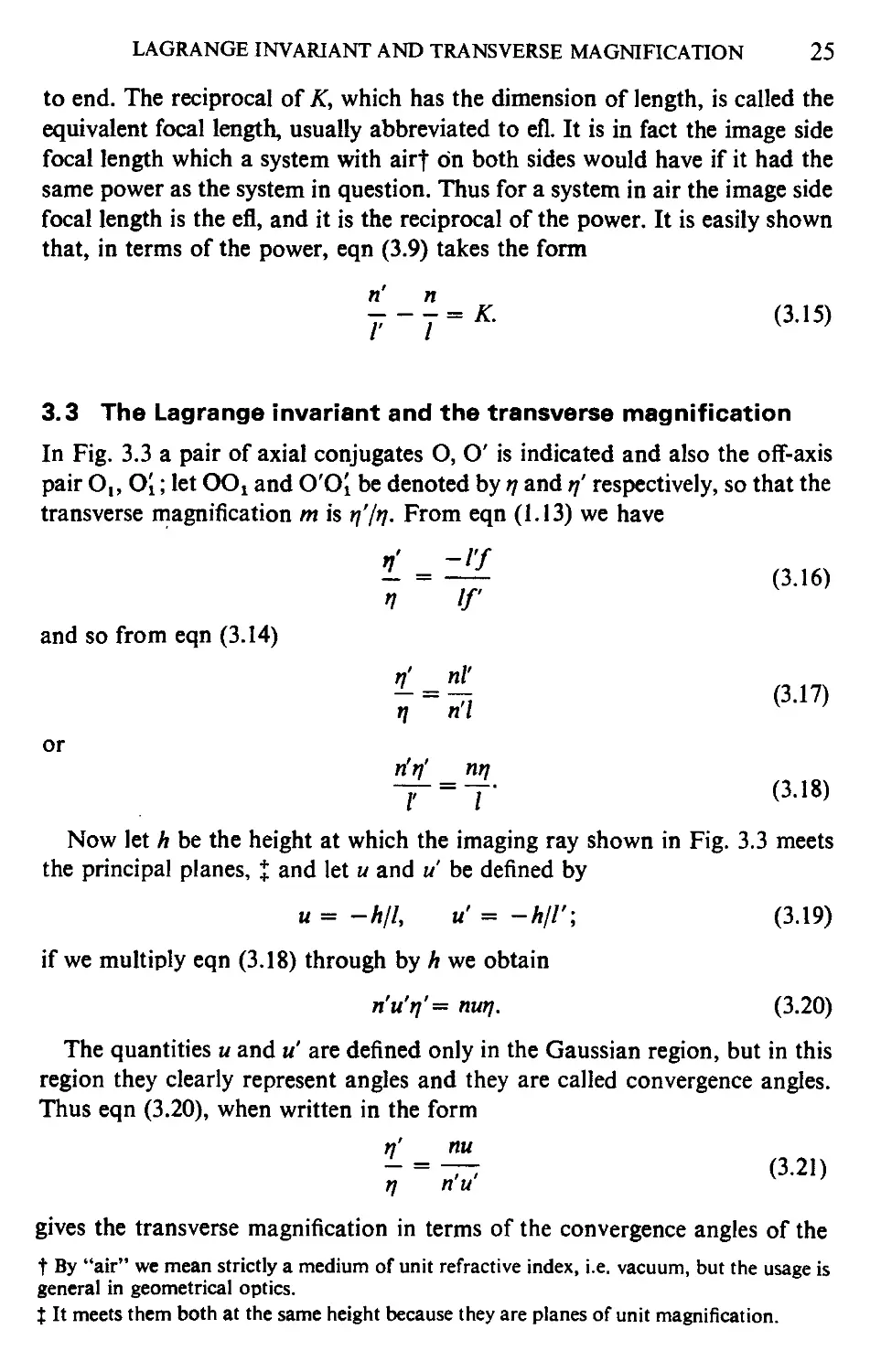 3.3 The Lagrange invariant and the transverse magnification