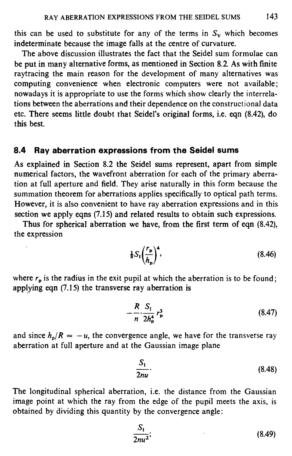 8.4 Ray aberration expressions for the Seidel sums