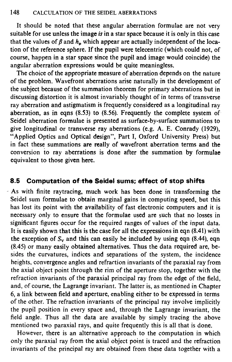 8.5 Computation of the Seidel sums; effect of stop shifts