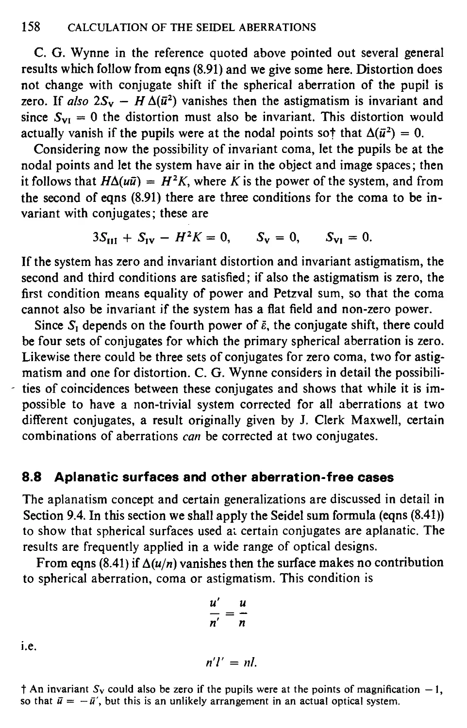 8.8 Aplanatic surfaces and other aberration-free cases