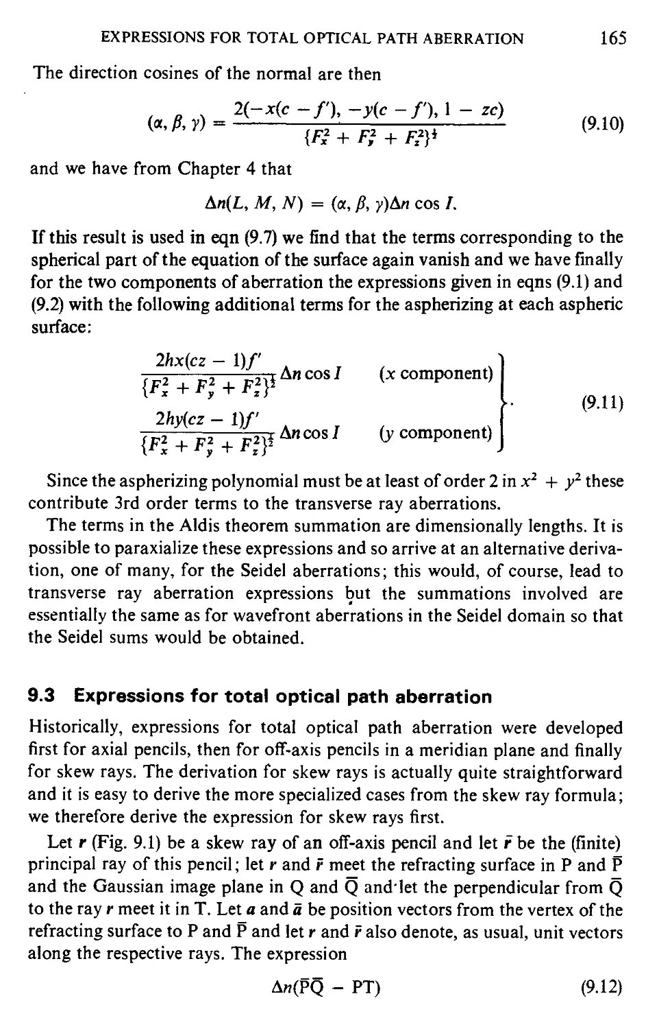 9.3 Expressions for total optical path aberration