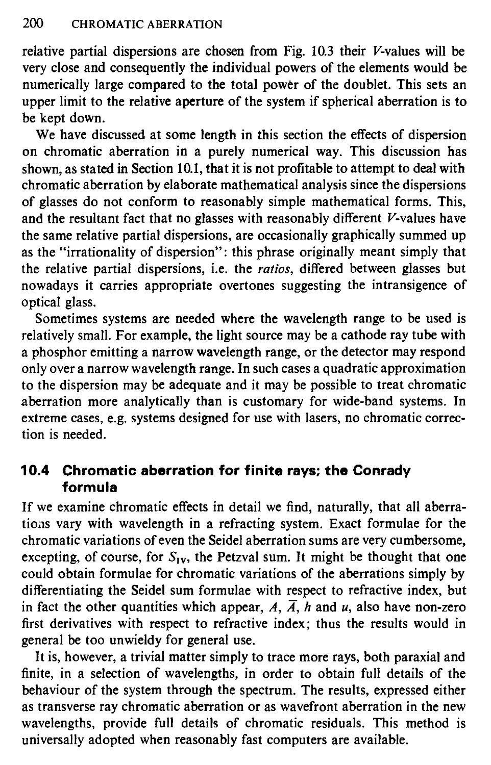 10.4 Chromatic aberration for finite rays; the Conrady formula