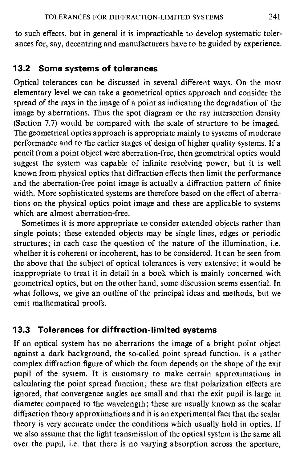 13.2 Some systems of tolerances
13.3 Tolerances for diffraction-limited systems