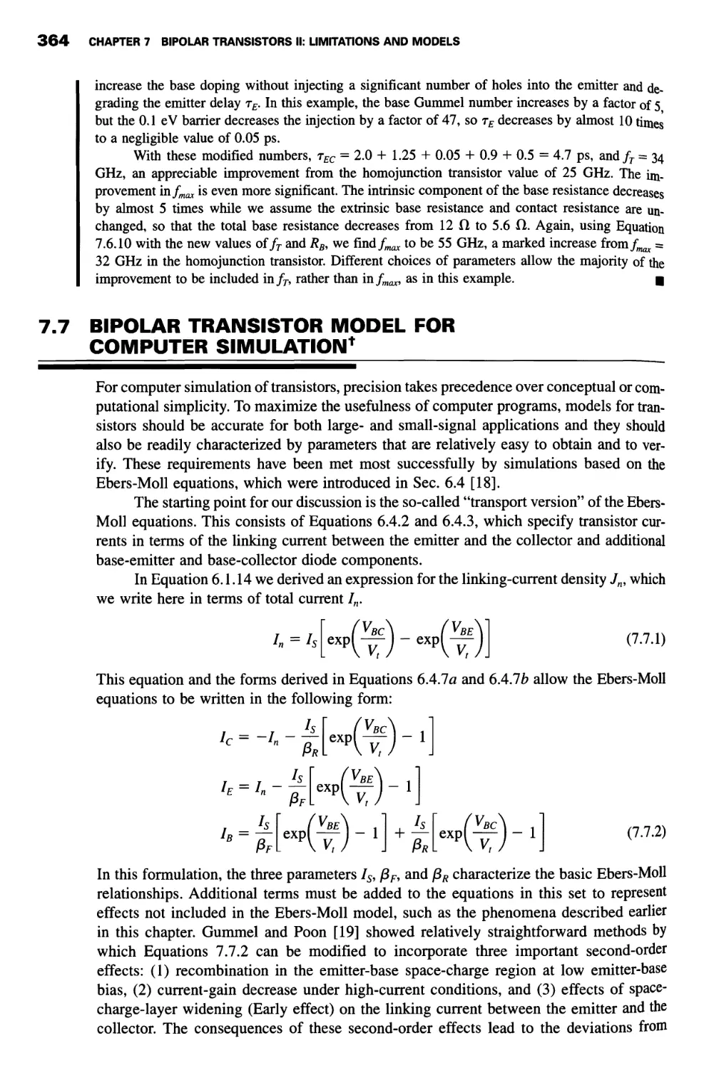 7.7 Bipolar Transistor Model for Computer Simulation