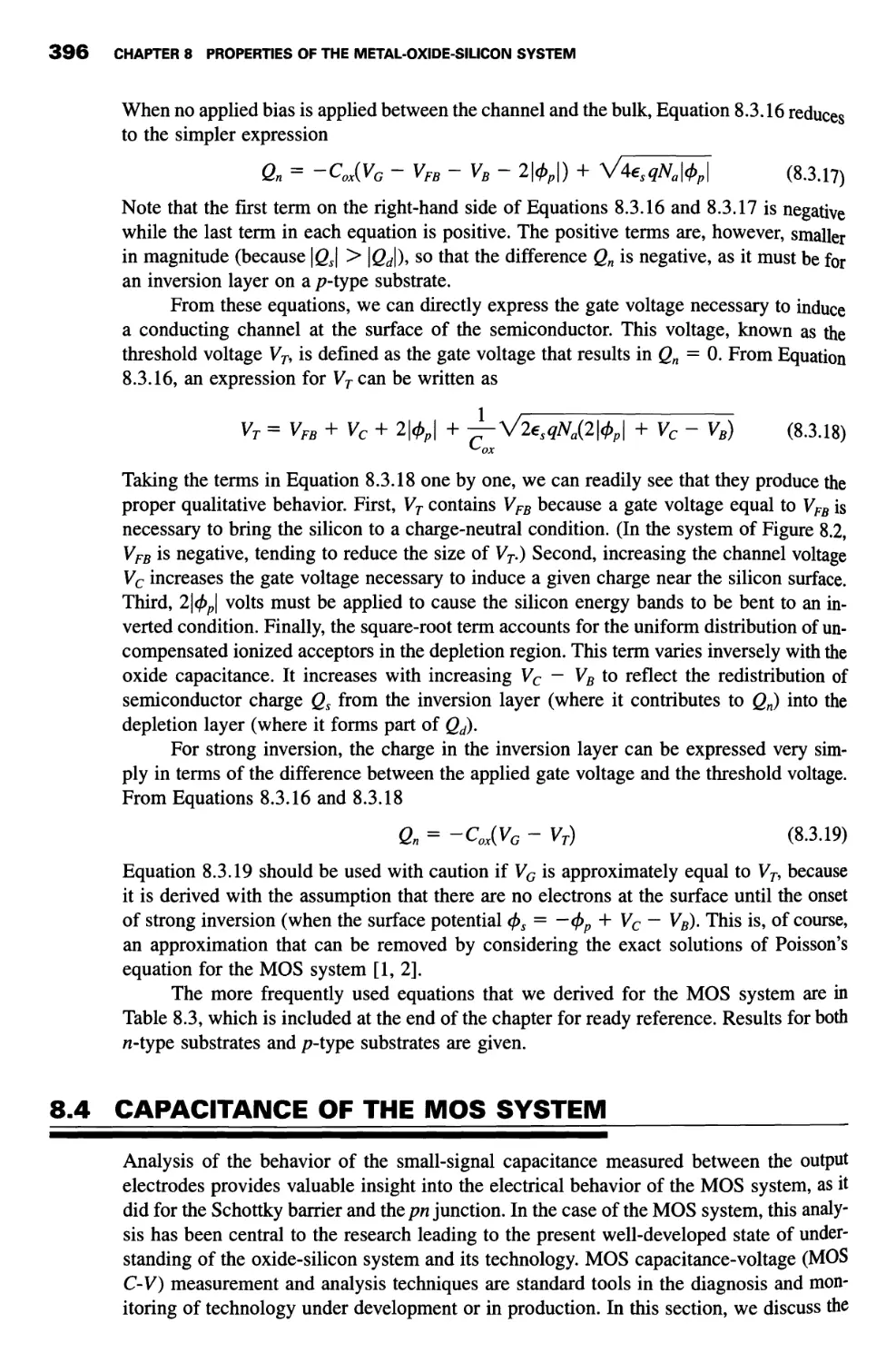 8.4 Capacitance of the MOS System