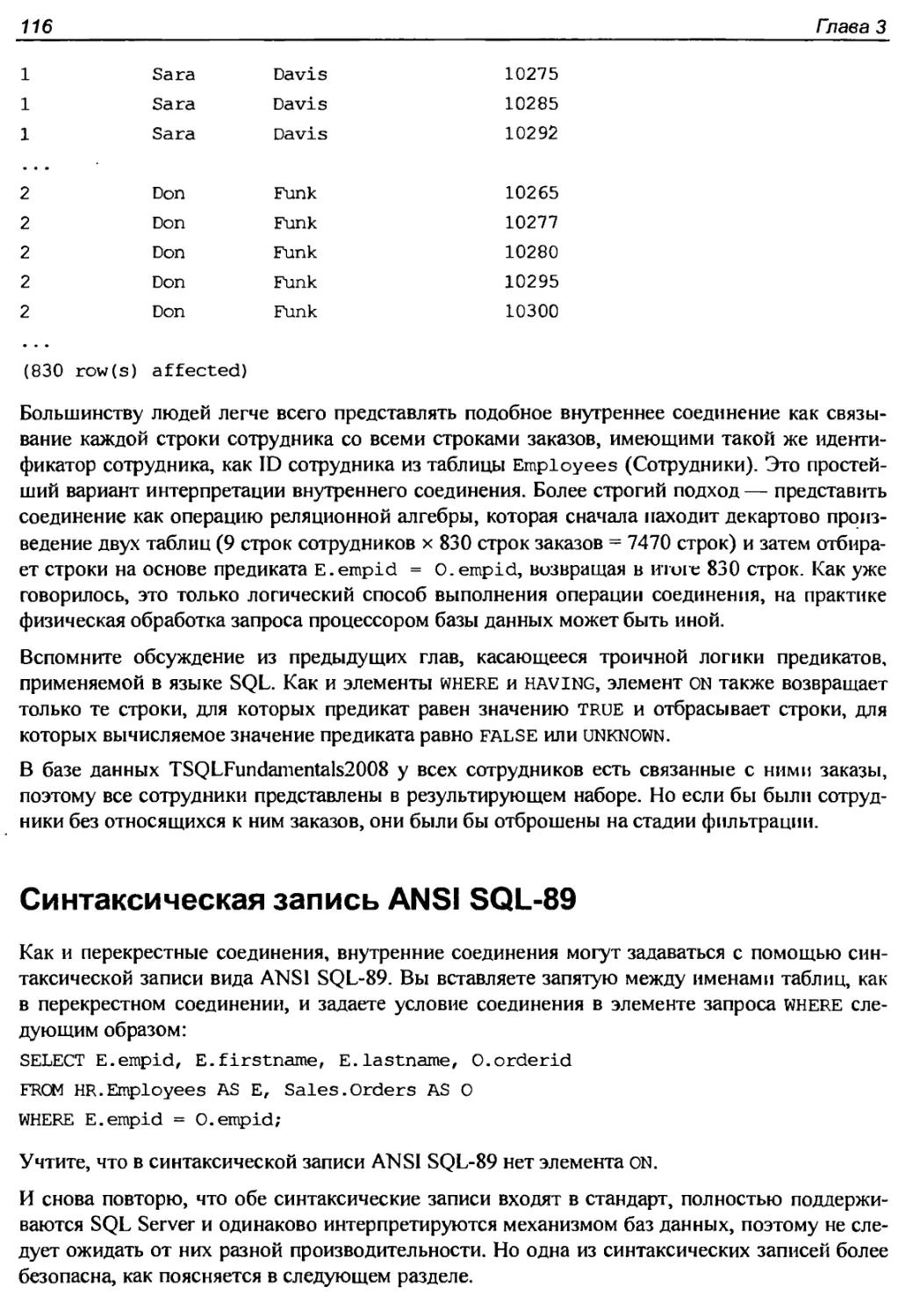 Синтаксическая запись ANSI SQL-89