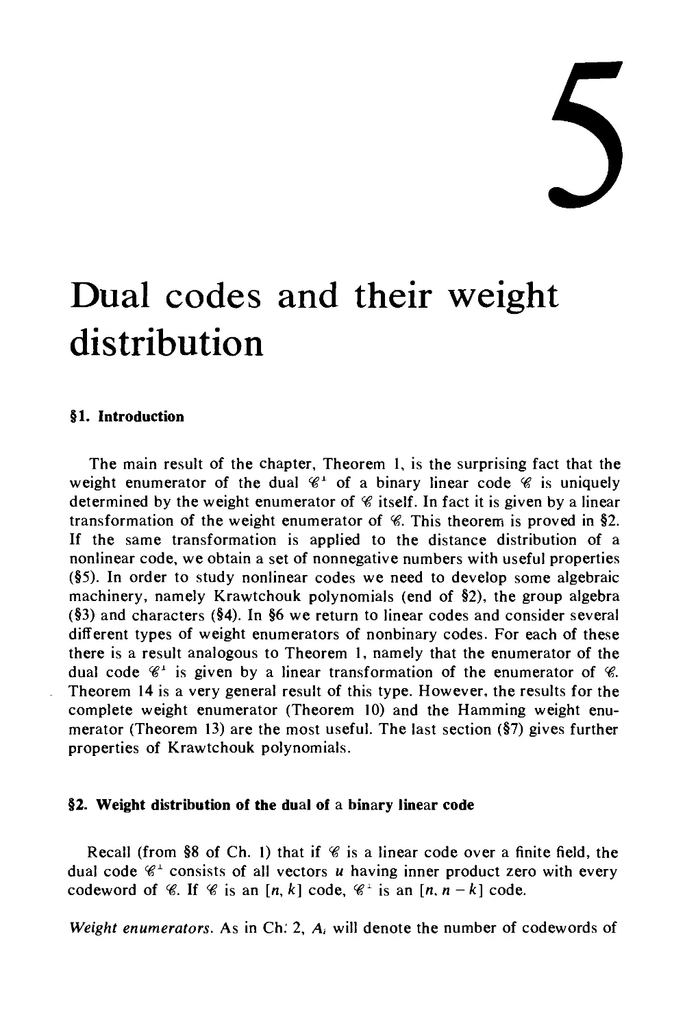 5. Dual codes and their weight distribution