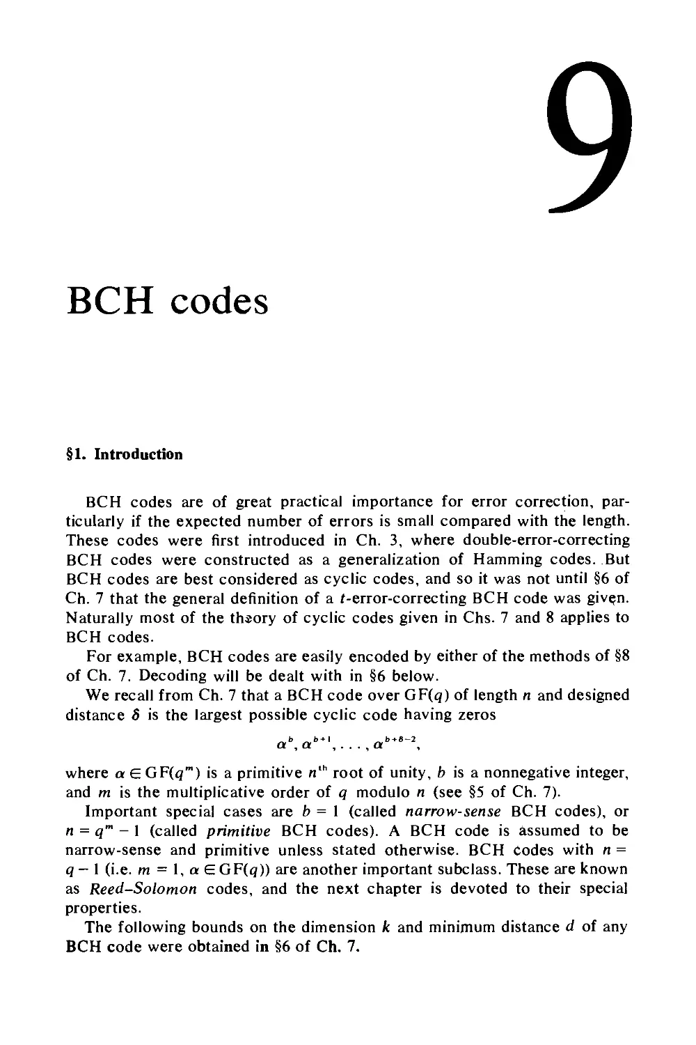 9. BCH codes