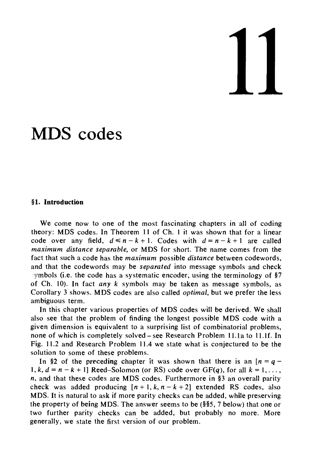 11. MDS codes