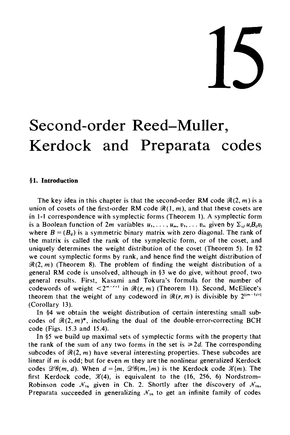 15. Second-order Reed-Muller, Kerdock and Preparata codes