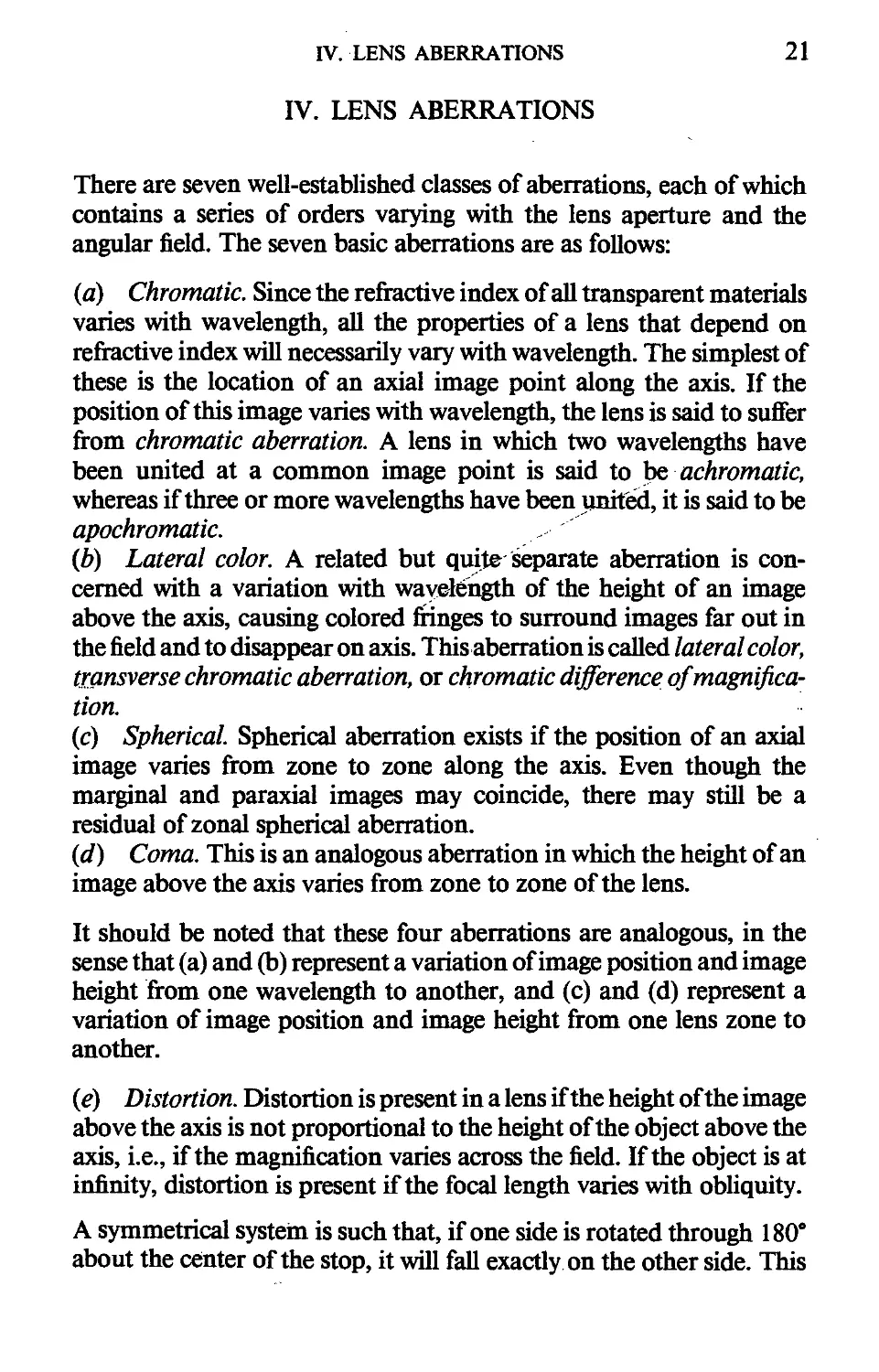 IV. Lens Aberrations