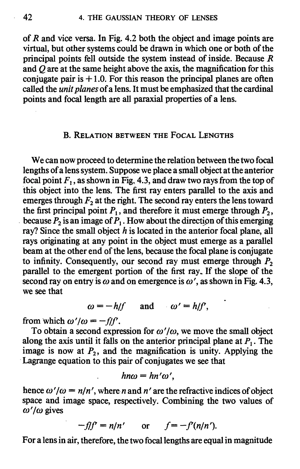 B. Relation between the Focal Lengths