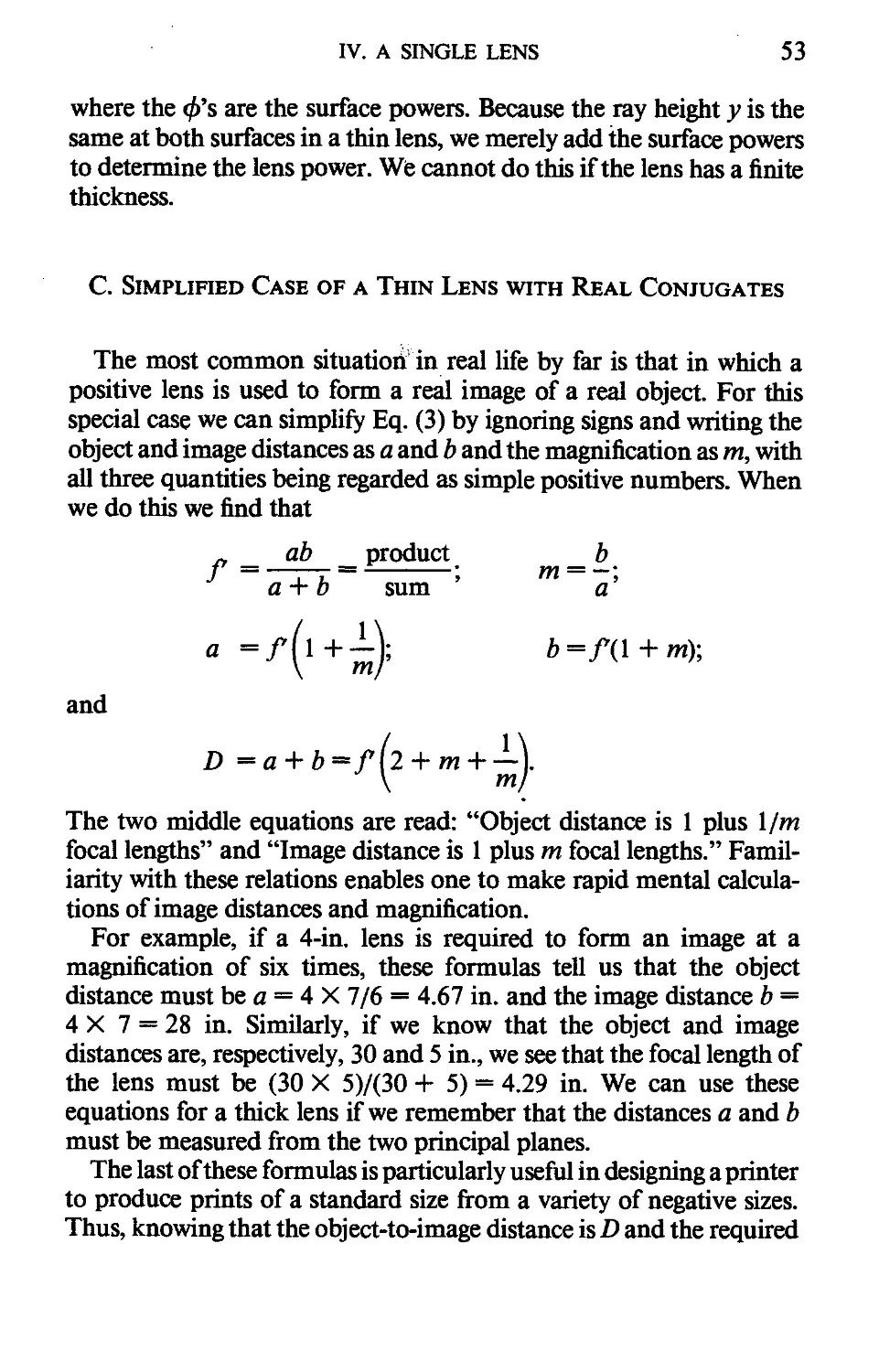 С. Simplified Case of a Thin Lens with Real Conjugates