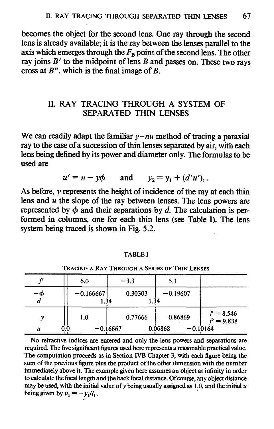 II. Ray Tracing Through A System Of Separated Thin Lenses