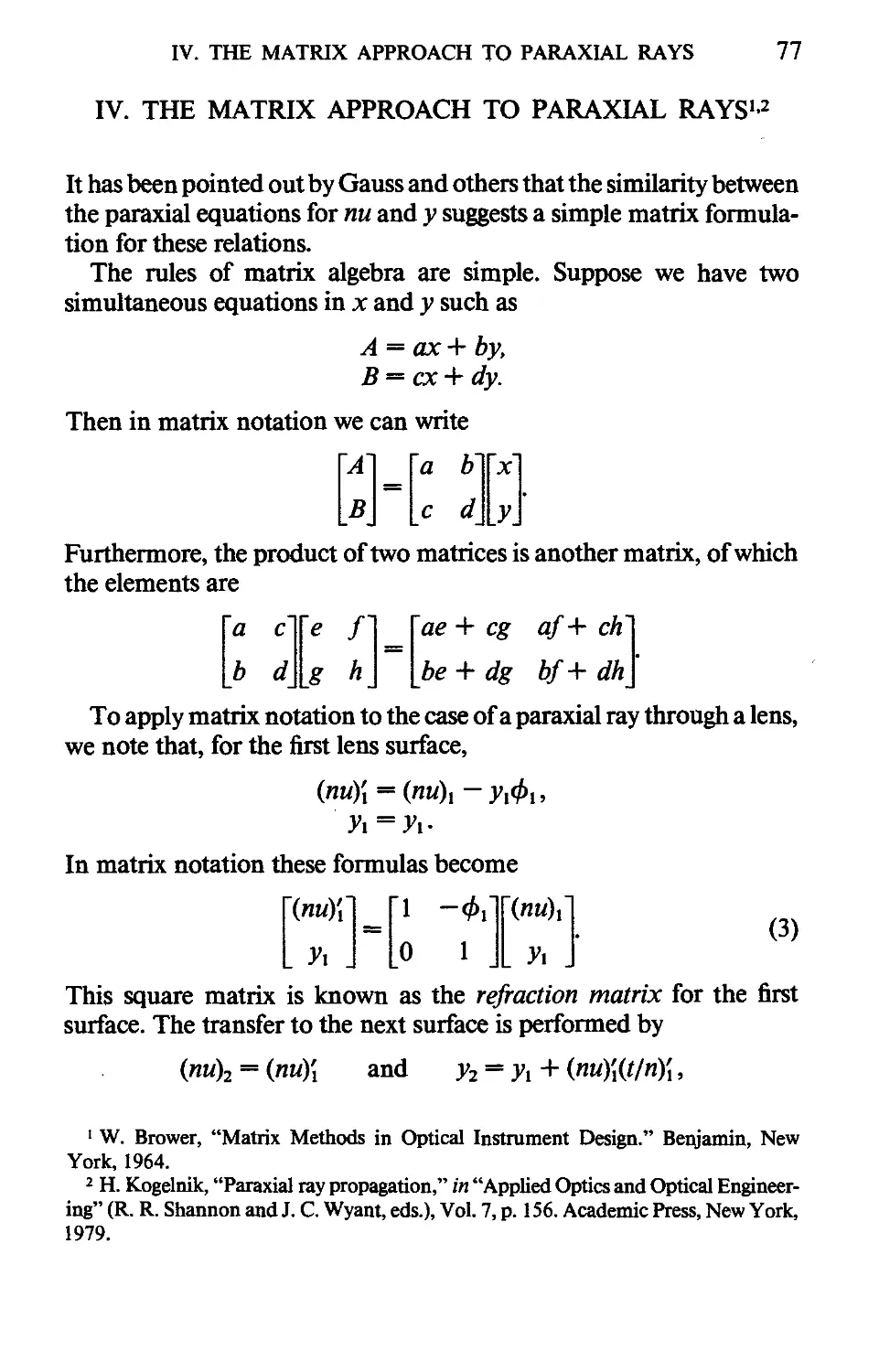 IV. The Matrix Approach To Paraxial Rays