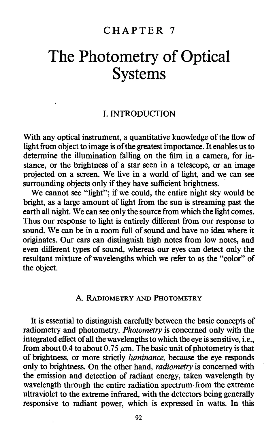 7. THE PHOTOMETRY OF OPTICAL SYSTEMS