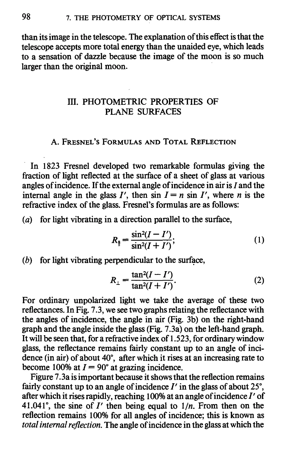 III. Photometric Properties Of Plane Surfaces