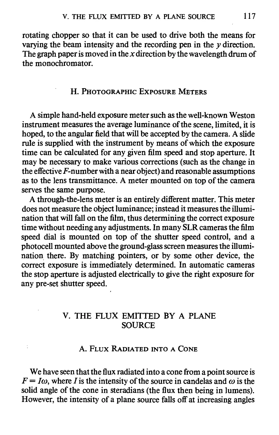 H. Photographic Exposure Meters
V. The Flux Emitted By A Plane Source