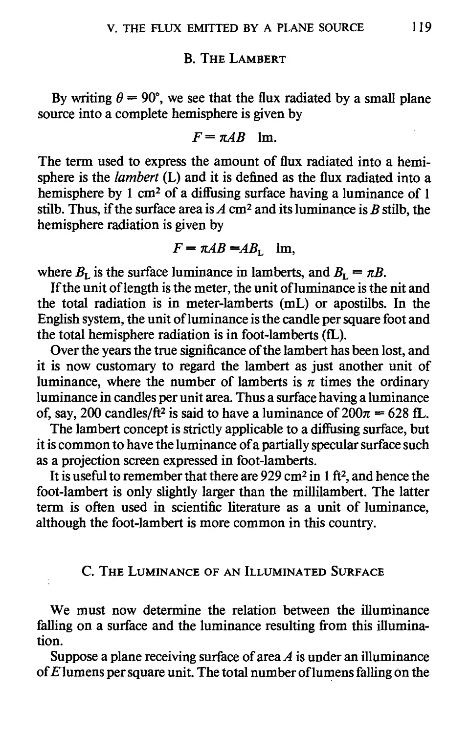 B. The Lambert
С. The Luminance of an Illuminated Surface