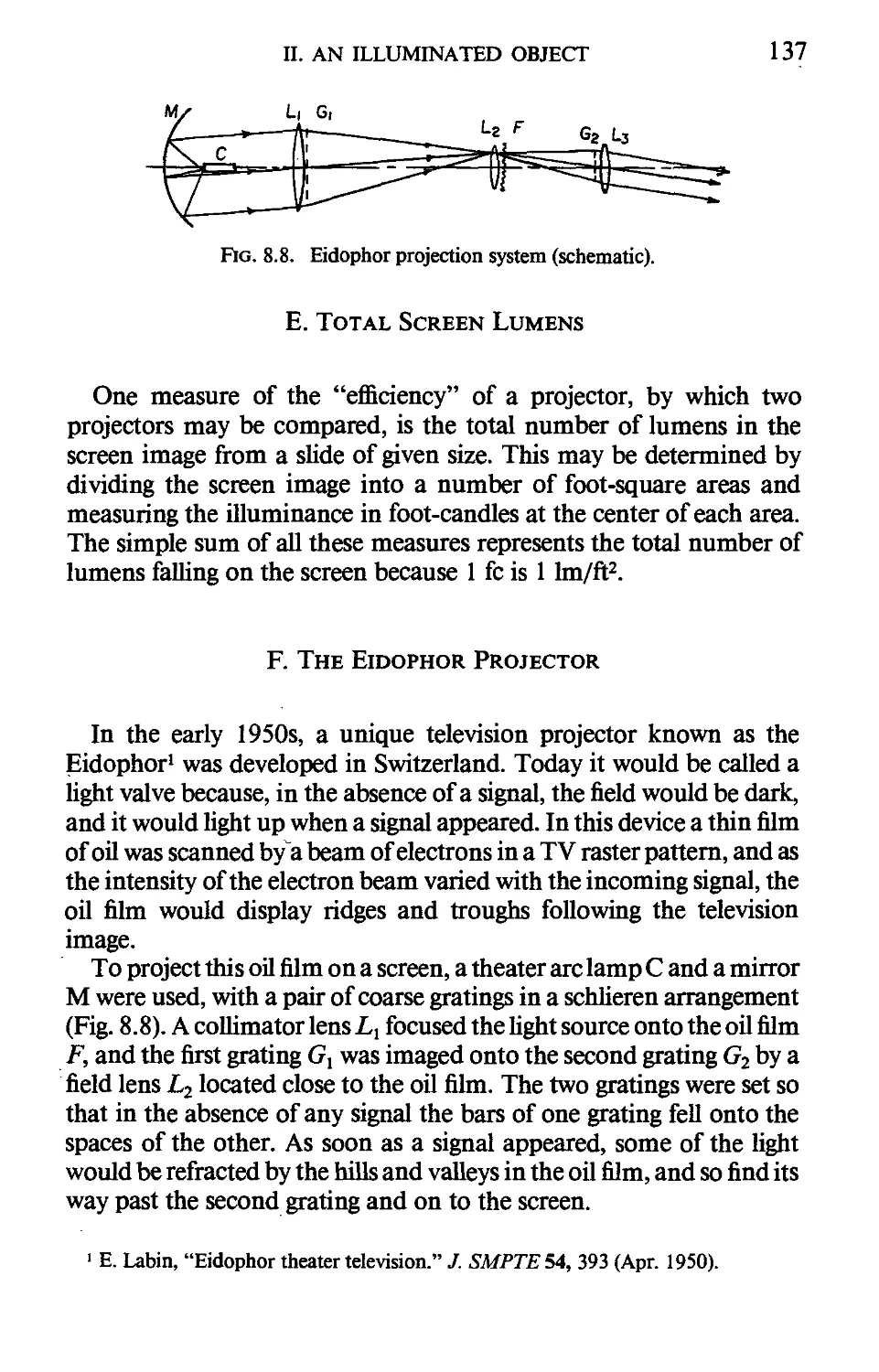 E. Total Screen Lumens
F. The Eidophor Projector
