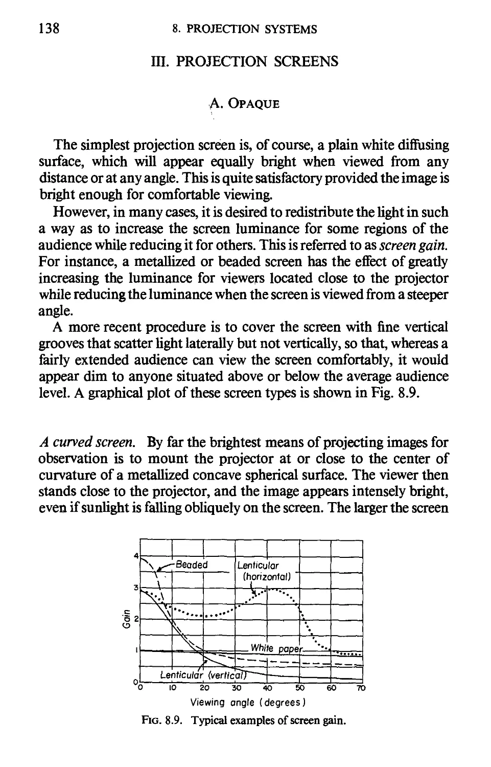 III. Projection Screens