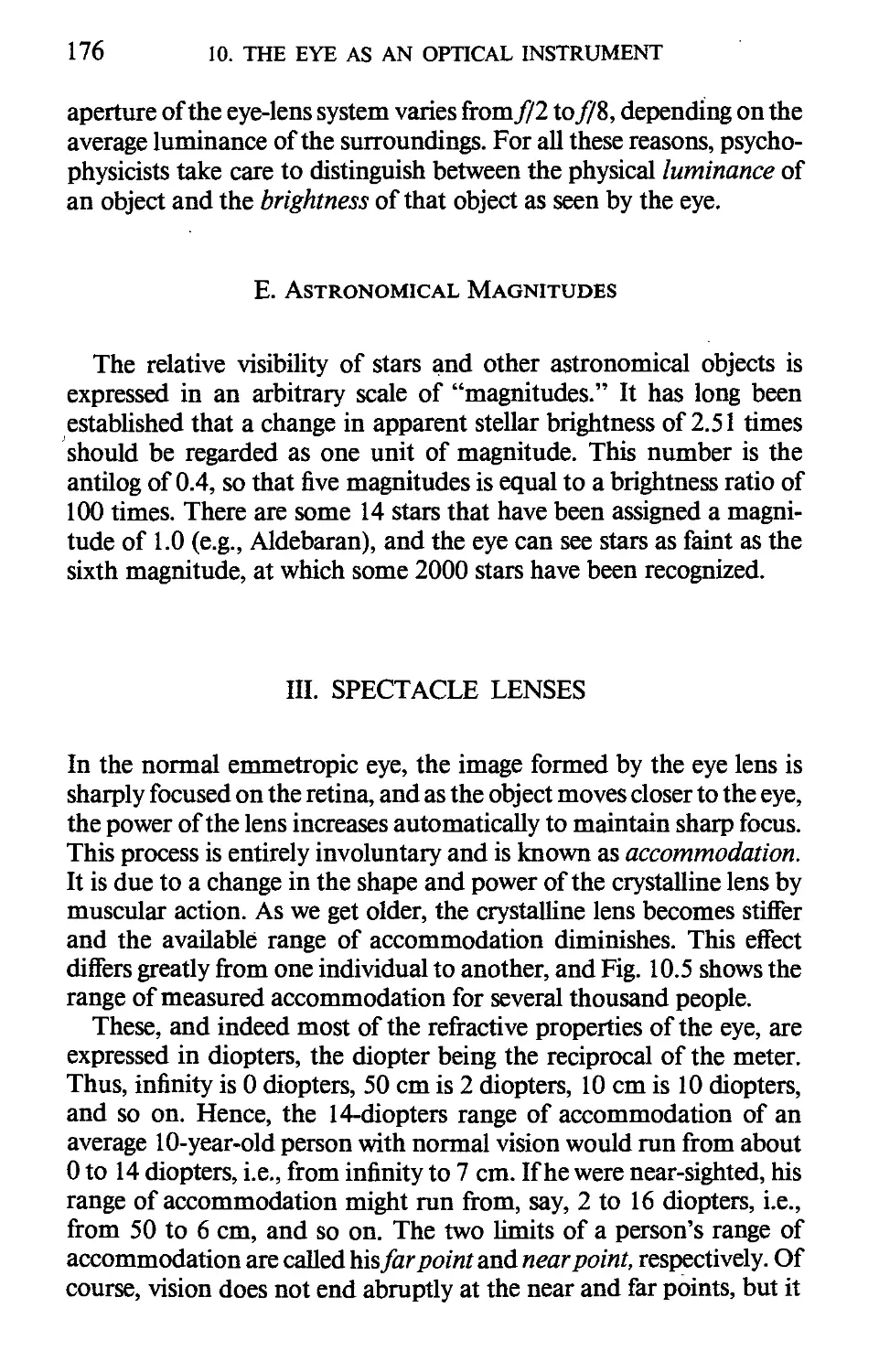 E. Astronomical Magnitudes
III. Spectacle Lenses