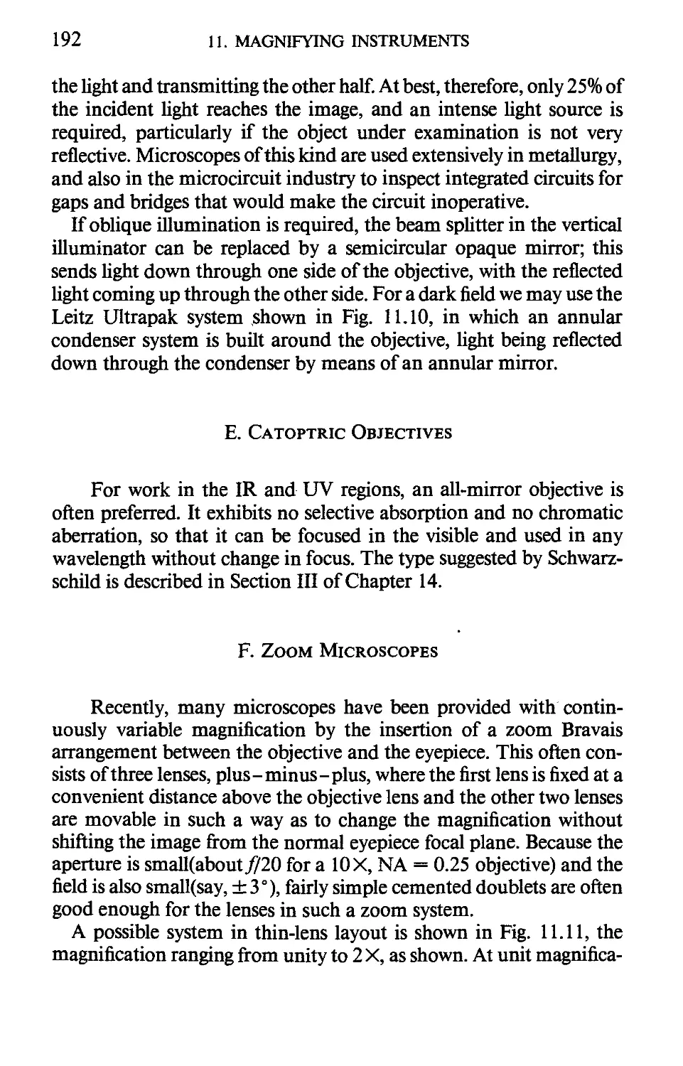 E. Catoptric Objectives
F. Zoom Microscopes