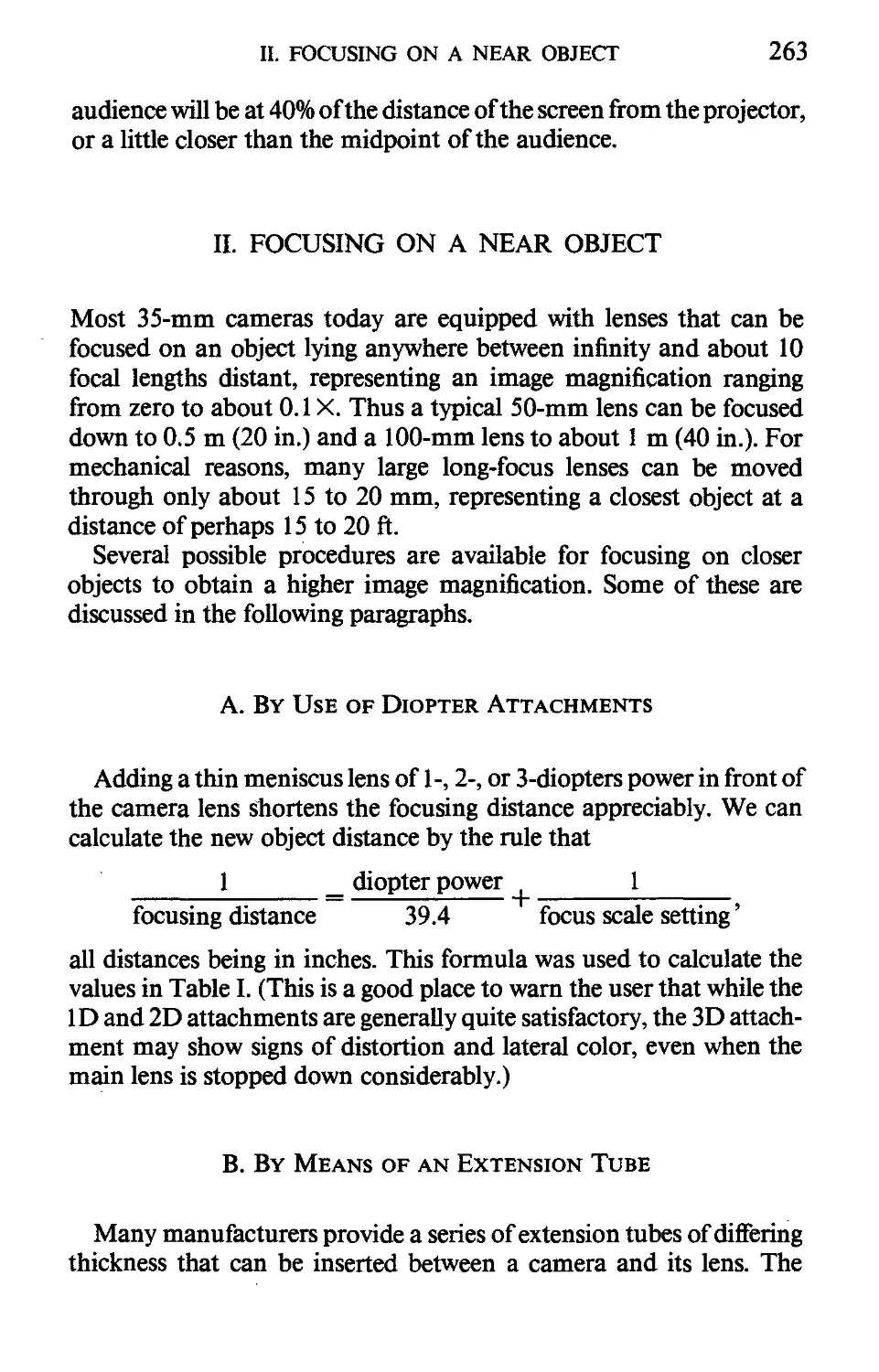 II. Focusing On A Near Object
B. By Means of an Extension Tube