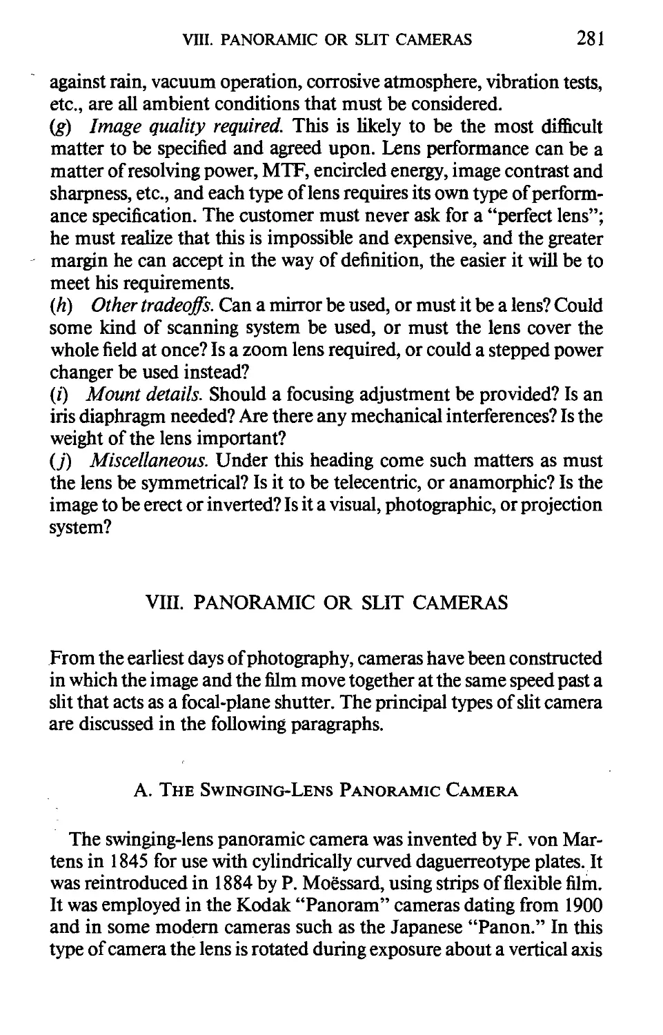 VIII. Panoramic Or Slit Cameras