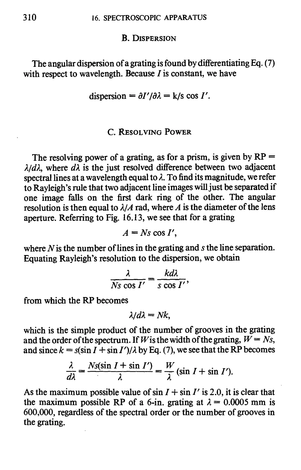 В. Dispersion
C. Resolving Power