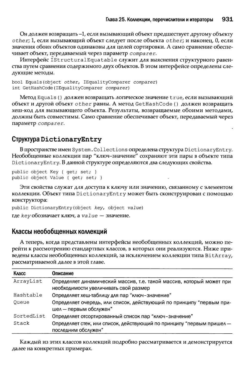 Структура DictionaryEntry
Классы необобщенных коллекций