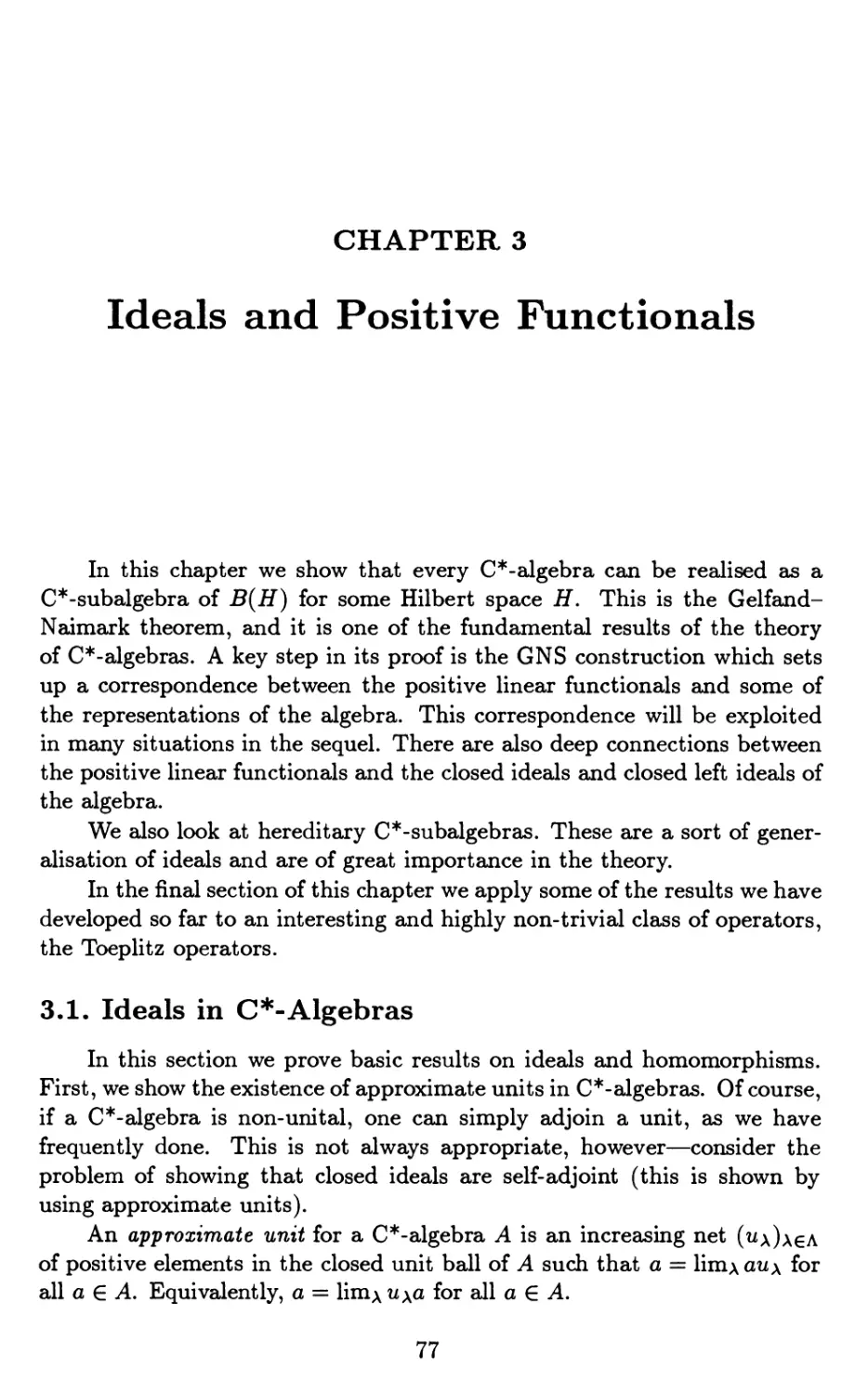 Chapter 3. Ideals and Positive Functionals