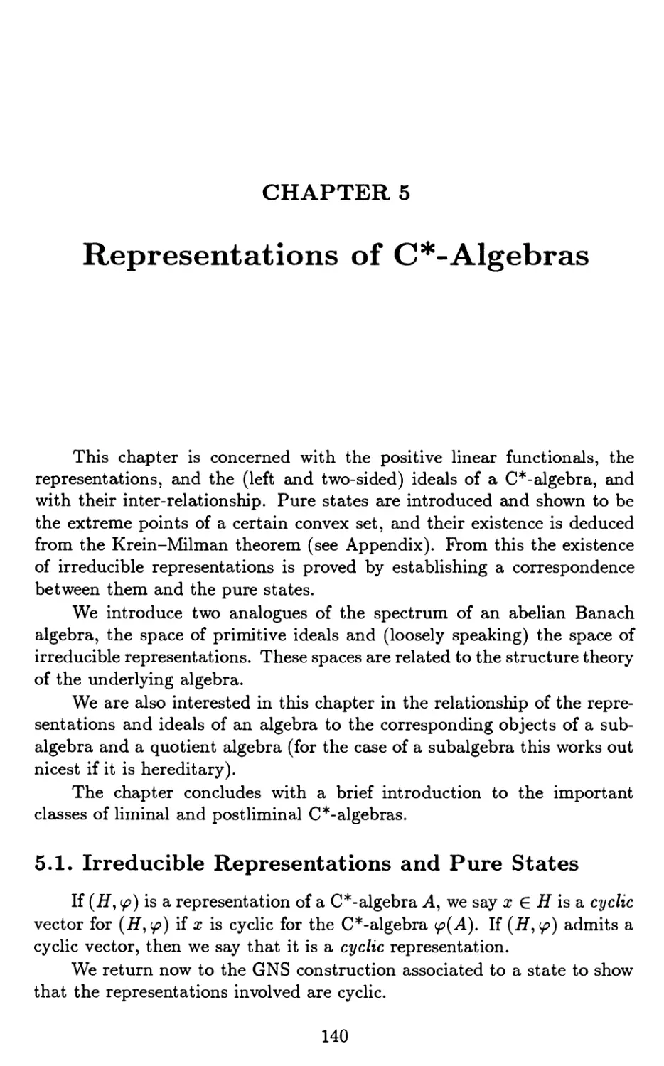Chapter 5. Representations of C$^\ast$-Algebras