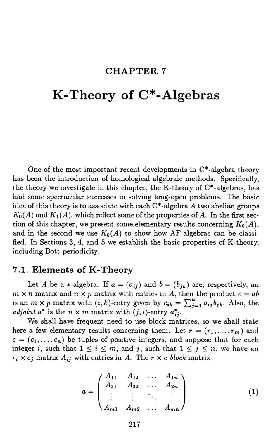 Chapter 7. K-Theory of C$^\ast$-Algebras