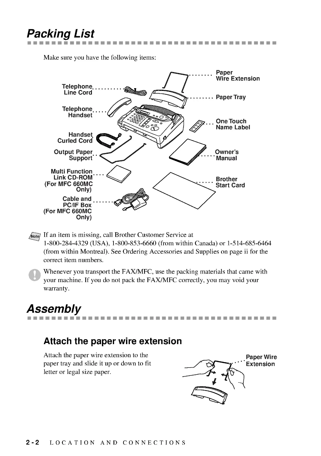 Packing List
Assembly