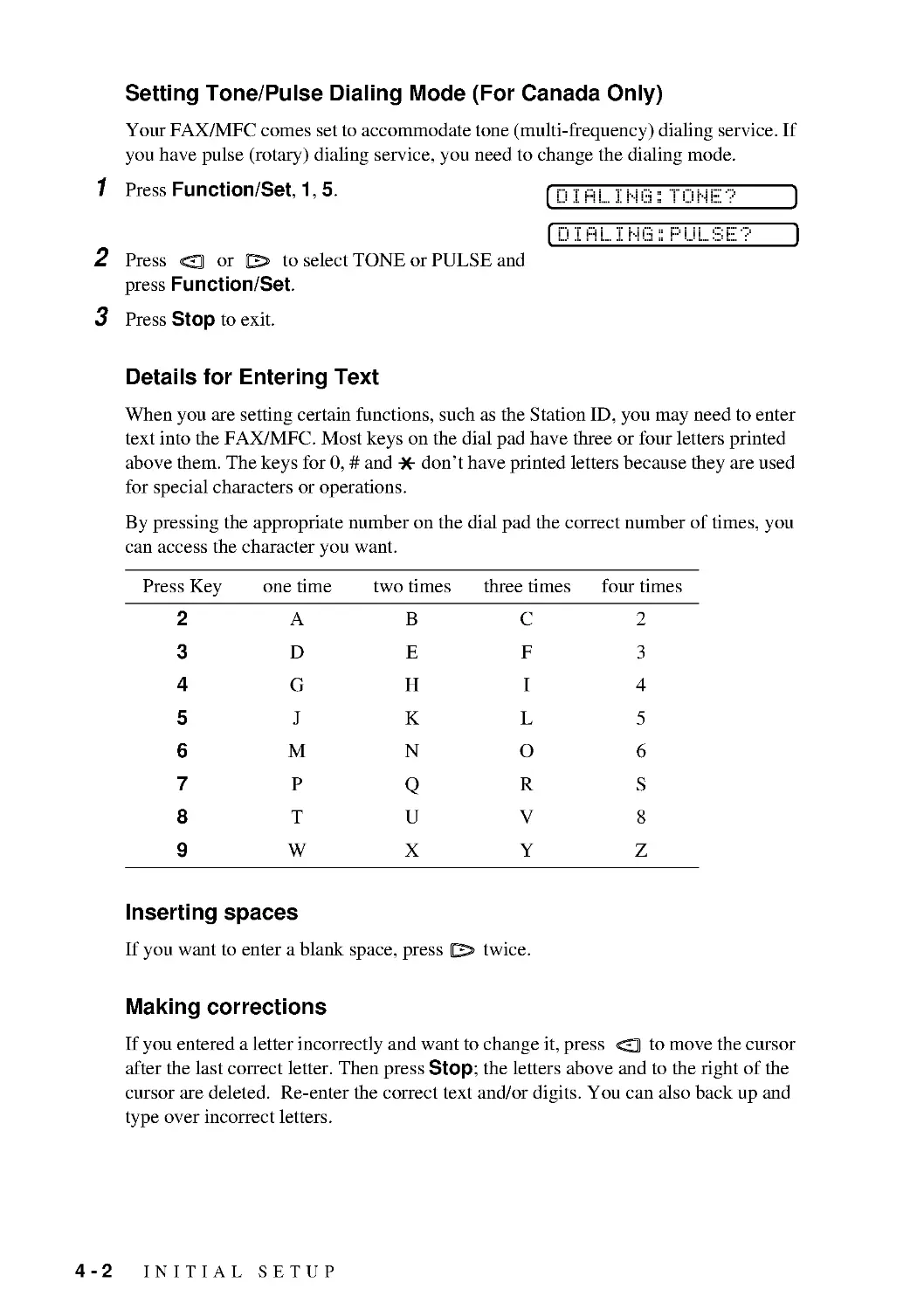 Details for Entering Text
Inserting spaces
Making corrections