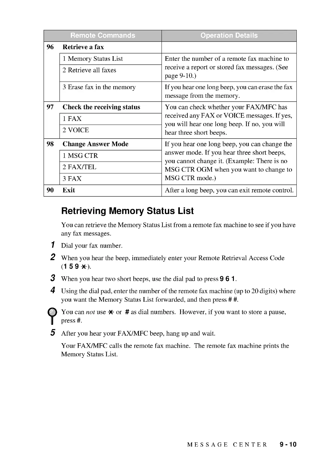 Retrieving Memory Status List