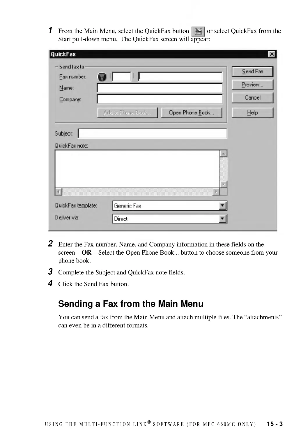 Sending a Fax from the Main Menu